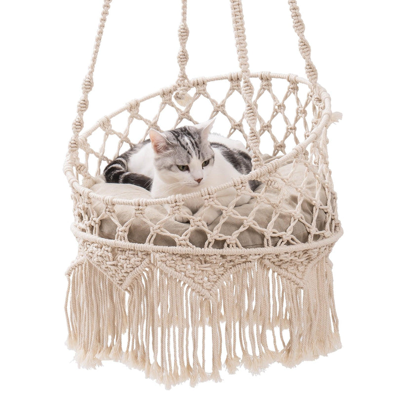 Macrame Cat Hammock, Hanging Cat Bed Hammock Cat Swing for Indoor Cats, Boho Cat Swing Bed for Sleeping - Urban Living Furniture (Los Angeles, CA)