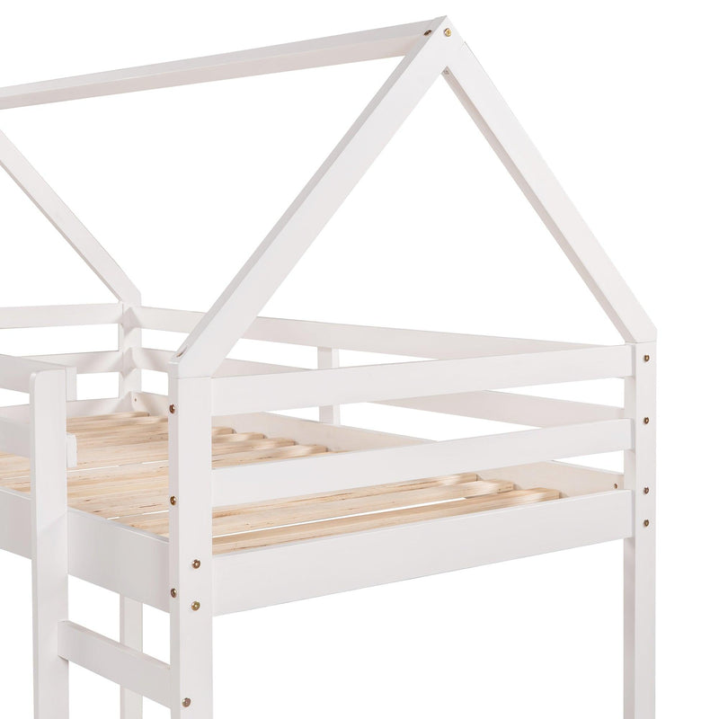 Twin Size Loft Bed with Slide, House Bed with Slide,White - Urban Living Furniture (Los Angeles, CA)