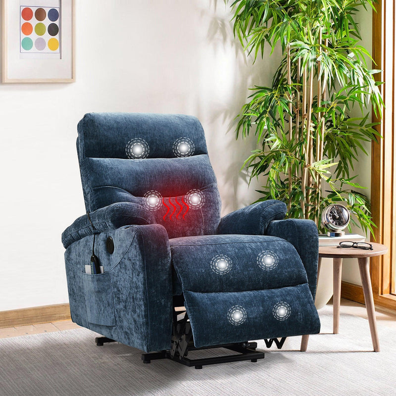 Liyasi Electric Power Lift Recliner Chair Sofa with Massage and Heat for Elderly, 3 Positions, 2 Side Pockets and Cup Holders, USB Ports, High-end quality fabric - Urban Living Furniture (Los Angeles, CA)