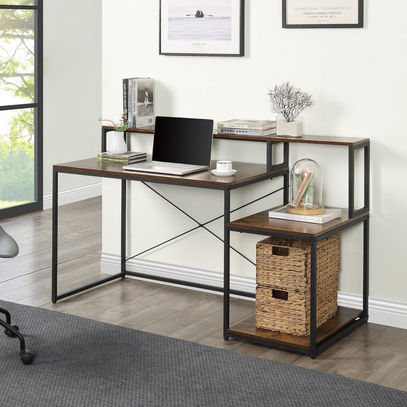 Home Office Computer Desk withStorage Shelves and Monitor Stand Riser Shelf Study Writing Desk Computer Table - Urban Living Furniture (Los Angeles, CA)