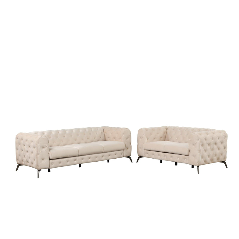 Modern 3-Piece Sofa Sets with Sturdy Metal Legs,Velvet Upholstered Couches Sets Including Three Seat Sofa, Loveseat and Single Chair for Living Room Furniture Set,Beige