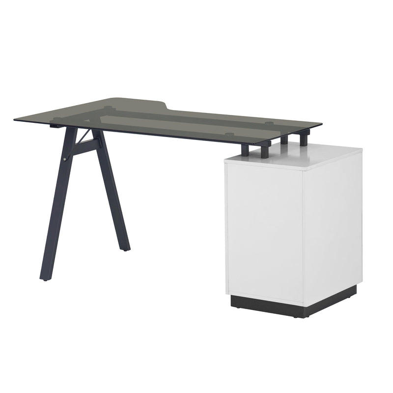 Techni MobiliModern Home Office Computer Desk with smoke tempered glass top &Storage - White - Urban Living Furniture (Los Angeles, CA)