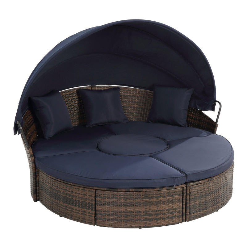 Rattan Round Lounge With Canopy Bali Canopy Bed Outdoor, Wicker Outdoor Sofa Bed with lift coffee table - Urban Living Furniture (Los Angeles, CA)