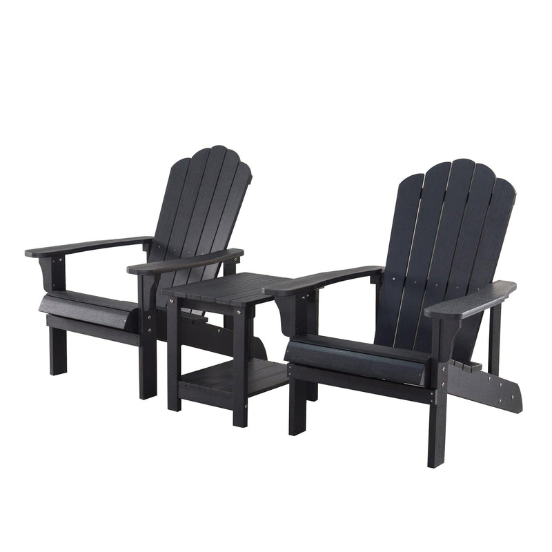 Key West 3 Piece Outdoor Patio All-Weather Plastic Wood Adirondack Bistro Set, 2 Adirondack chairs, and 1 small, side, end table set for Deck, Backyards, Garden, Lawns, Poolside, and Beaches, Black - Urban Living Furniture (Los Angeles, CA)