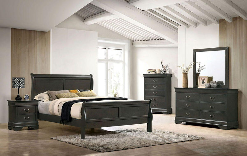 Classic Contemporary Queen Size Bed Gray Louis Phillipe Solidwood 1pc Bed Bedroom Sleigh Bed - Urban Living Furniture (Los Angeles, CA)