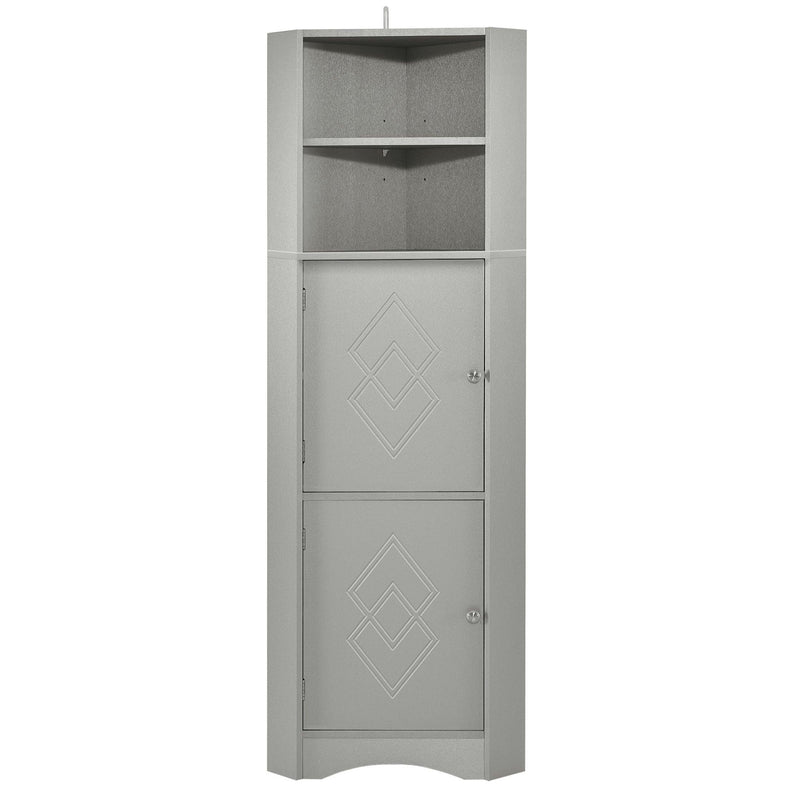 Tall Bathroom Corner Cabinet, FreestandingStorage Cabinet with Doors and Adjustable Shelves, MDF Board, Gray