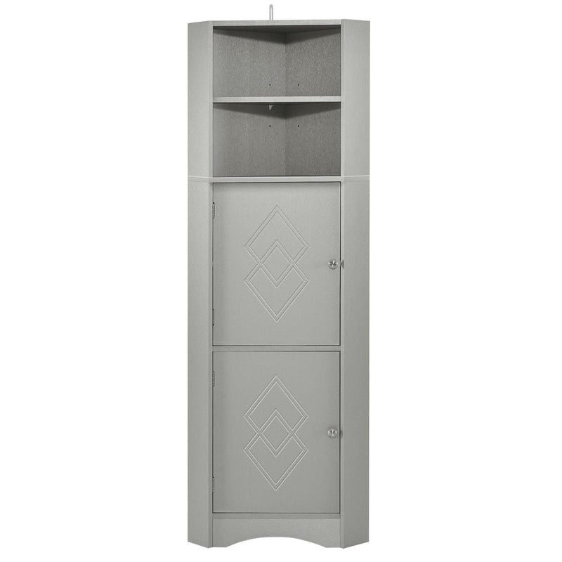 Tall Bathroom Corner Cabinet, FreestandingStorage Cabinet with Doors and Adjustable Shelves, MDF Board, Gray - Urban Living Furniture (Los Angeles, CA)