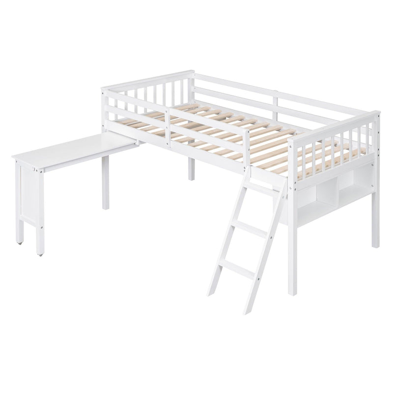 Twin Size Loft Bed With Removable Desk and Cabinet, White - Urban Living Furniture (Los Angeles, CA)