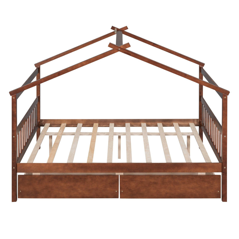 Full Size Wooden House Bed with Drawers, Walnut - Urban Living Furniture (Los Angeles, CA)