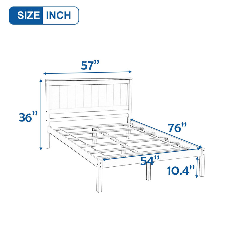 Platform Bed Frame with Headboard , Wood Slat Support , No Box Spring Needed ,Full,White