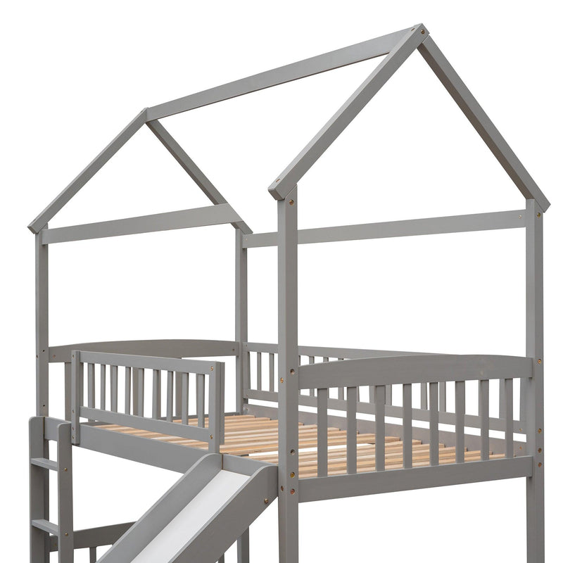 Twin Loft Bed with Slide, House Bed with Slide,White - Urban Living Furniture (Los Angeles, CA)