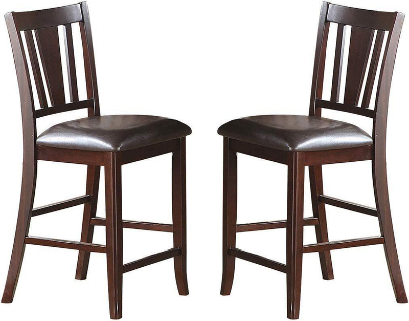 Simple Contemporary Set of 2 Counter Height Chairs Brown Finish Dining Seating Cushion Chair Unique Design Kitchen Dining Room Faux Leather Seat - Urban Living Furniture (Los Angeles, CA)