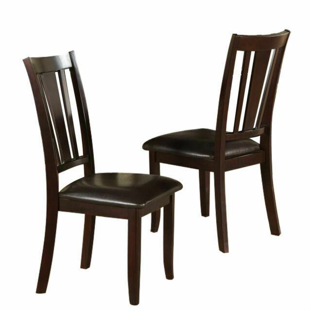 Simple Contemporary Set of 2 Side Chairs Brown Finish Dining Seating Cushion Chair Unique Design Kitchen Dining Room Faux Leather Seat - Urban Living Furniture (Los Angeles, CA)