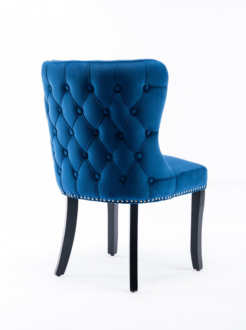 Set of 2 upholstered wing-back dining chair with backstitching nailhead trim and solid wood legs Blue - Urban Living Furniture (Los Angeles, CA)