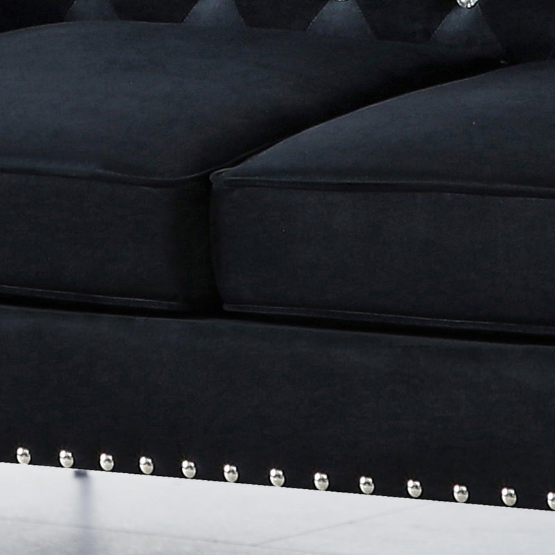 82.3" WidthModern Velvet Sofa Jeweled Buttons Tufted Square Arm Couch Black,2 Pillows Included