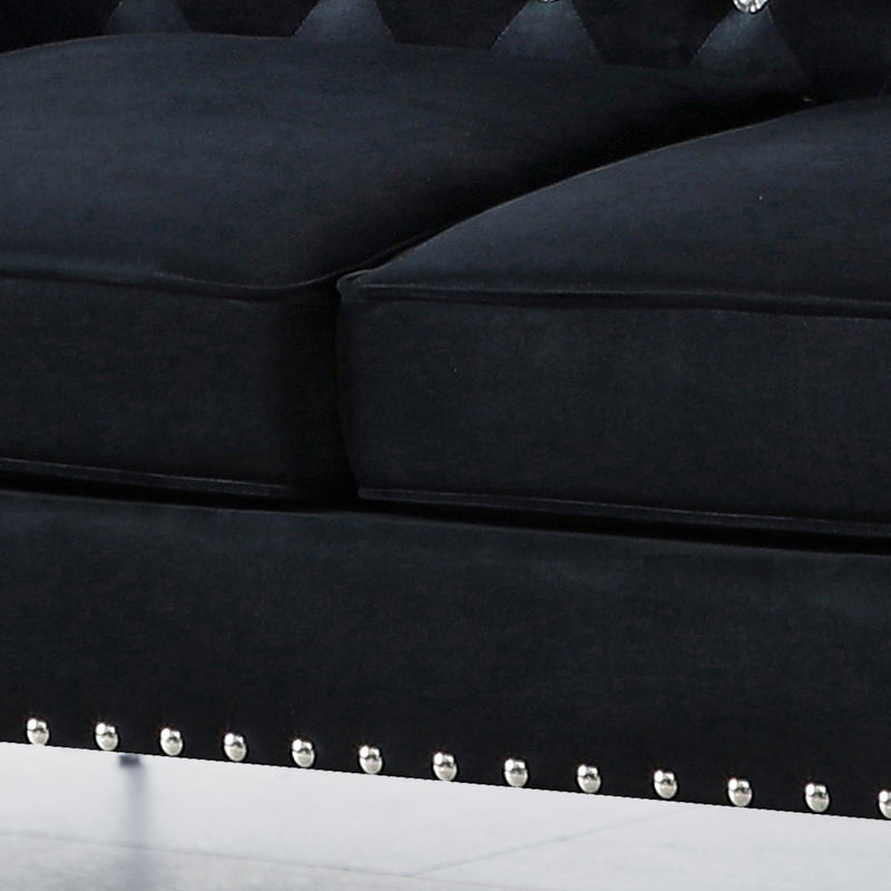 82.3" WidthModern Velvet Sofa Jeweled Buttons Tufted Square Arm Couch Black,2 Pillows Included - Urban Living Furniture (Los Angeles, CA)