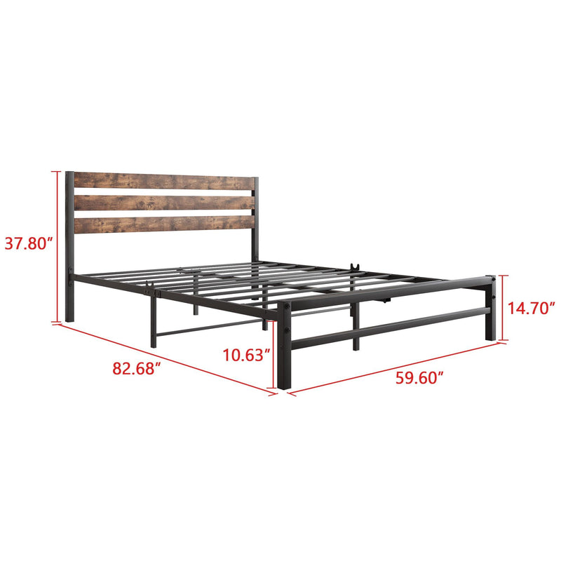 Queen Size Platform Bed Frame with Rustic Vintage Wood Headboard, Strong Metal Slats Support Mattress Foundation, No Box Spring Needed Rustic Brown - Urban Living Furniture (Los Angeles, CA)