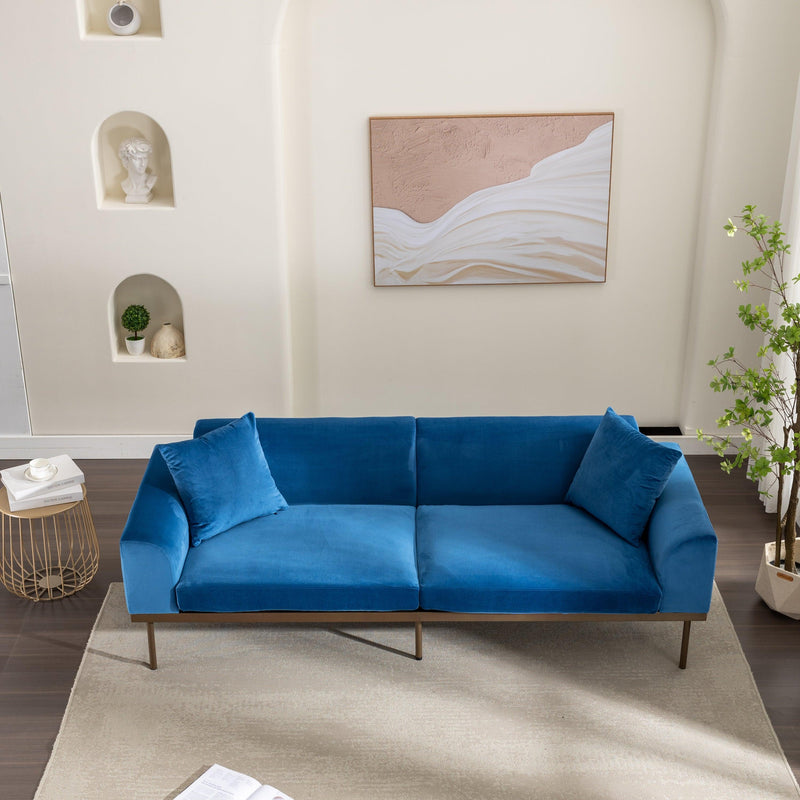 Modern Velvet Sofa with Metal Legs,Loveseat Sofa Couch with Two Pillows for Living Room and Bedroom,Blue - Urban Living Furniture (Los Angeles, CA)