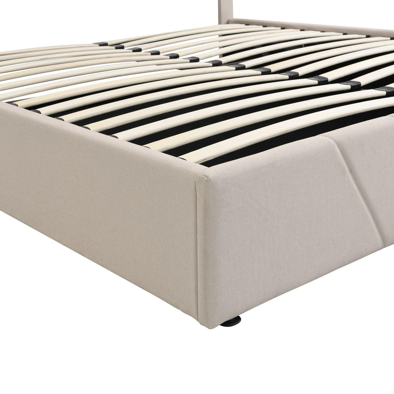 Queen size Upholstered Platform bed with a HydraulicStorage System - Beige