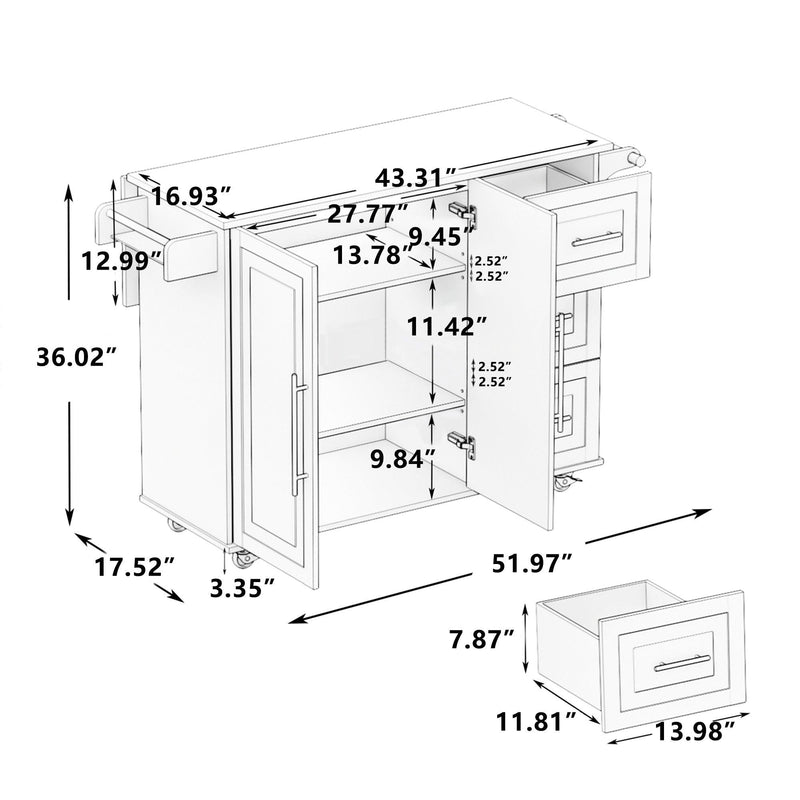 Kitchen Island Cart with 2 Door Cabinet and Three Drawers,43.31 Inch Width with Spice Rack, Towel Rack (Black) - Urban Living Furniture (Los Angeles, CA)