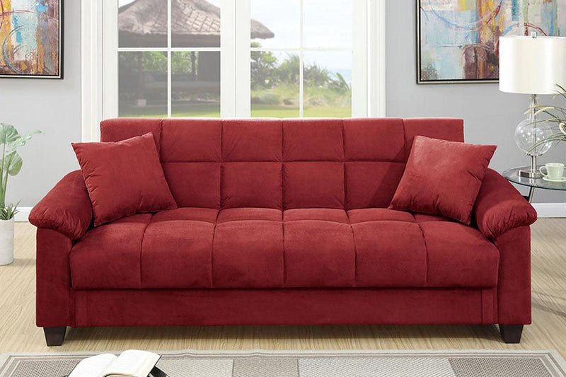 Contemporary Living Room Adjustable Sofa Red Color Microfiber PlushStorage Couch 1pc Futon Sofa w Pillows - Urban Living Furniture (Los Angeles, CA)