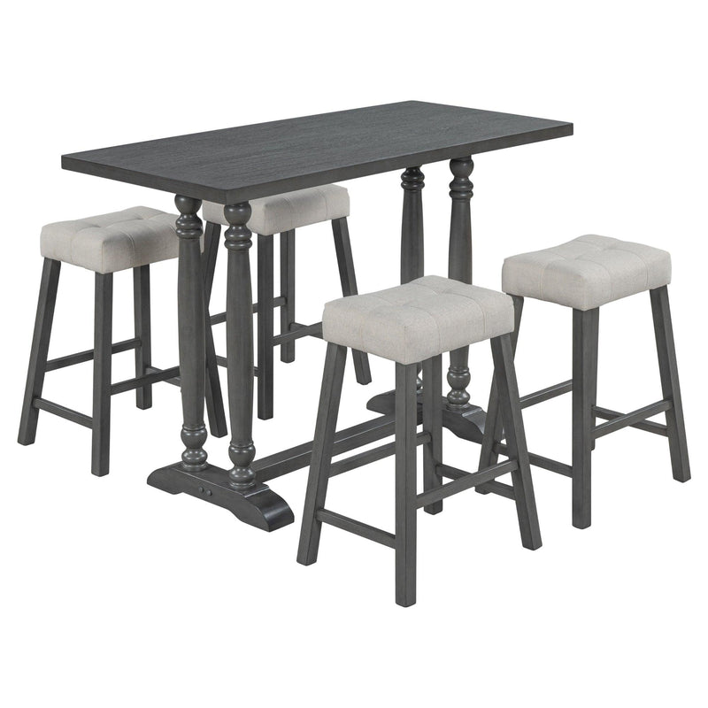 5-Piece Dining Table Set, Counter Height Dining Furniture with a Rustic Table and 4 Upholstered Stools for Kitchen, Dining Room (Gray) - Urban Living Furniture (Los Angeles, CA)