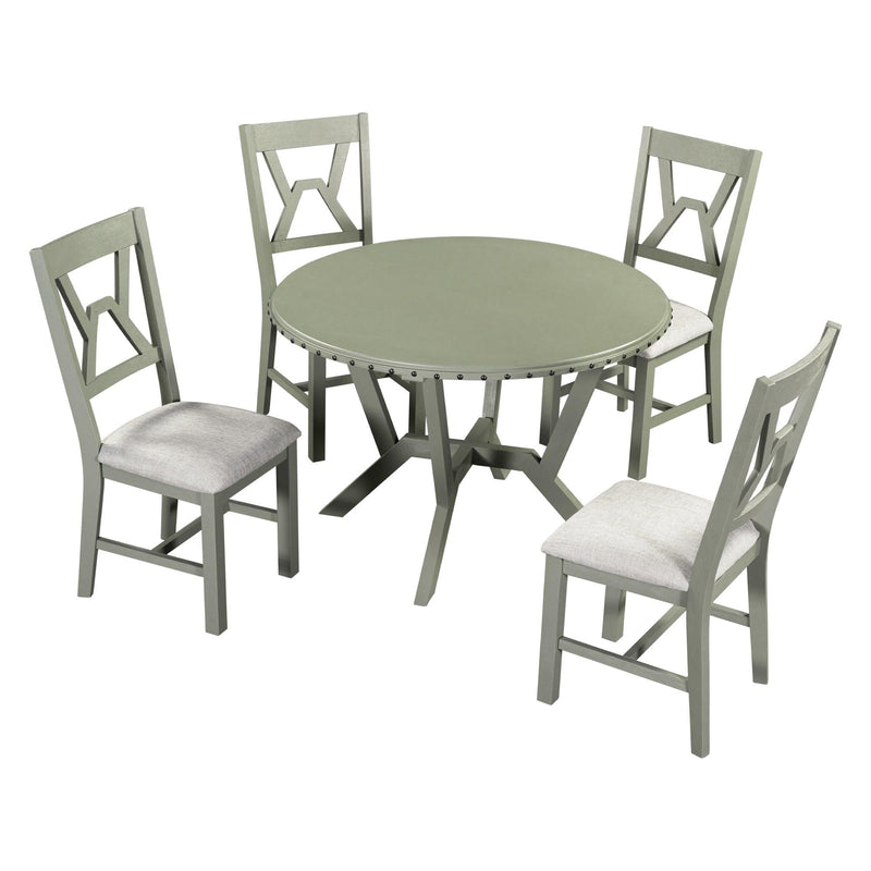 Mid-Century 5-Piece Dining Table Set, Round Table with Cross Legs, 4 Upholstered Chairs for Small Places, Kitchen, Studio, Green - Urban Living Furniture (Los Angeles, CA)