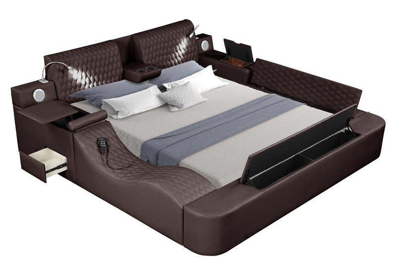 Zoya Smart Multifunctional Queen Size Bed Made with Wood in Brown