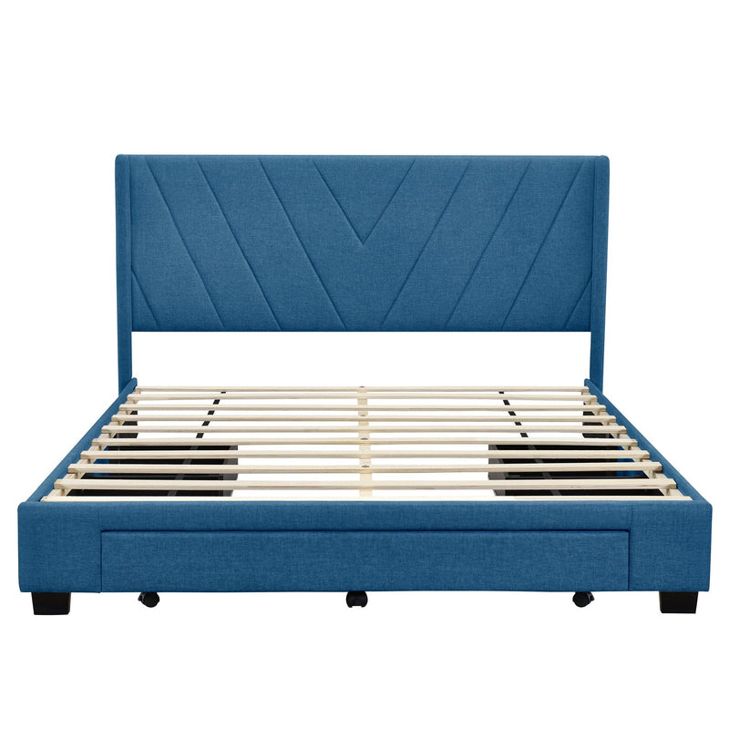 Queen SizeStorage Bed Linen Upholstered Platform Bed with 3 Drawers (Blue) - Urban Living Furniture (Los Angeles, CA)