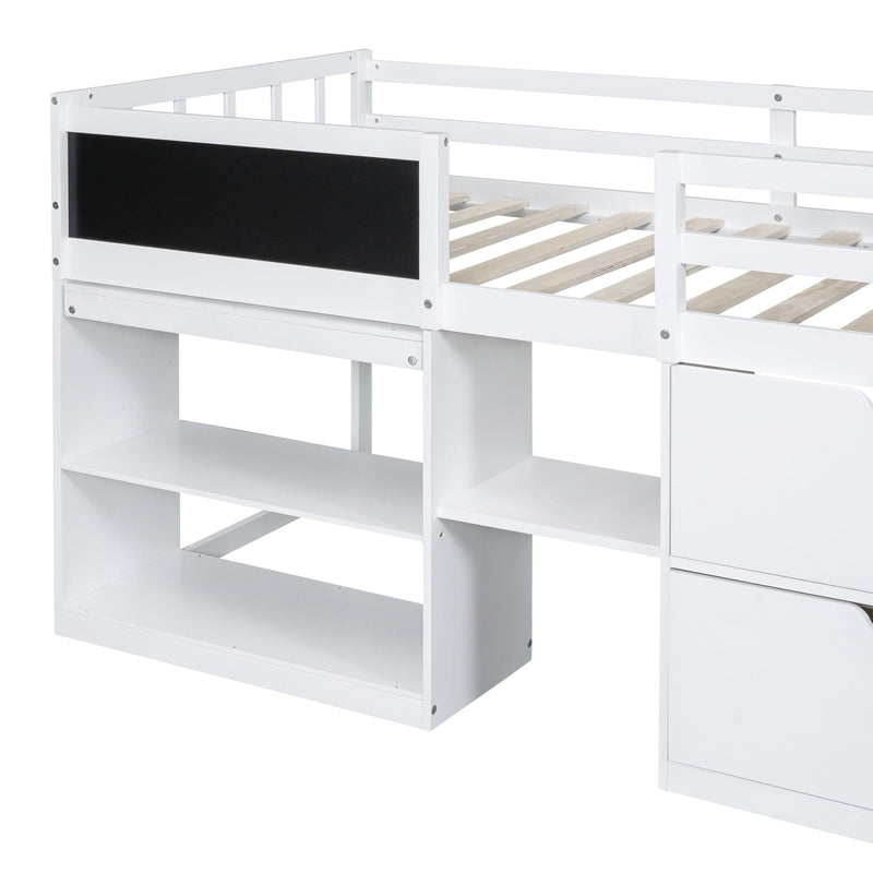 Twin Size Low Loft Bed with Rolling Desk, Shelf and Drawers - White - Urban Living Furniture (Los Angeles, CA)