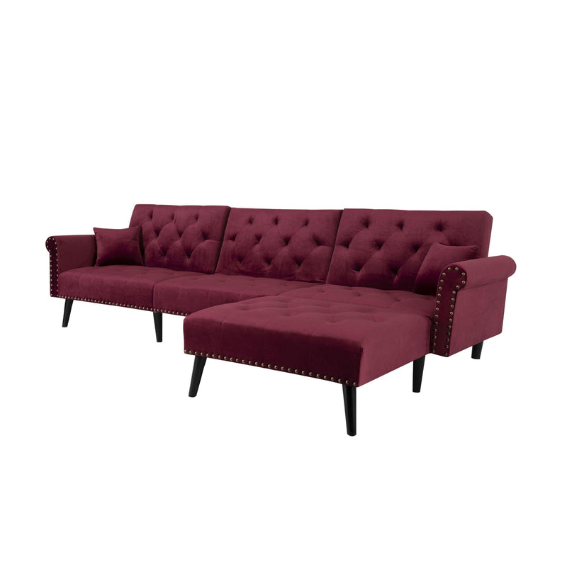 Convertible Sofa bed sleeper red velvet(W223S00006、W223S00458、W223S00712、W223S00873。Size difference, See Details in page.)
