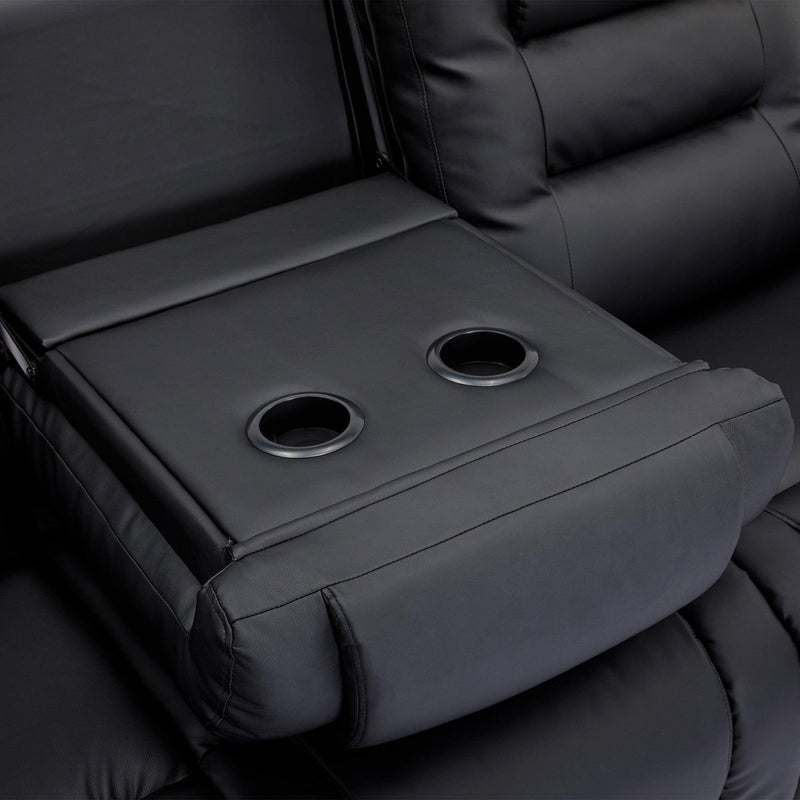 Home Theater Seating Manual Recliner with Center Console, PU Leather Reclining Sofa for Living Room,Black - Urban Living Furniture (Los Angeles, CA)