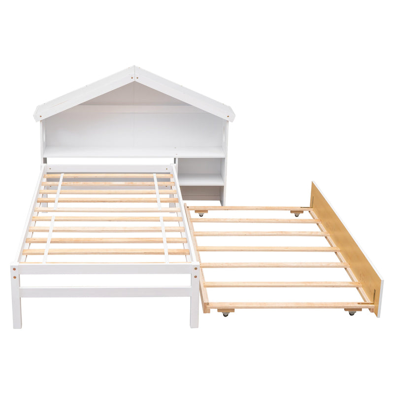 TwinStorage House Bed for kids with Bedside Table, Trundle, White - Urban Living Furniture (Los Angeles, CA)