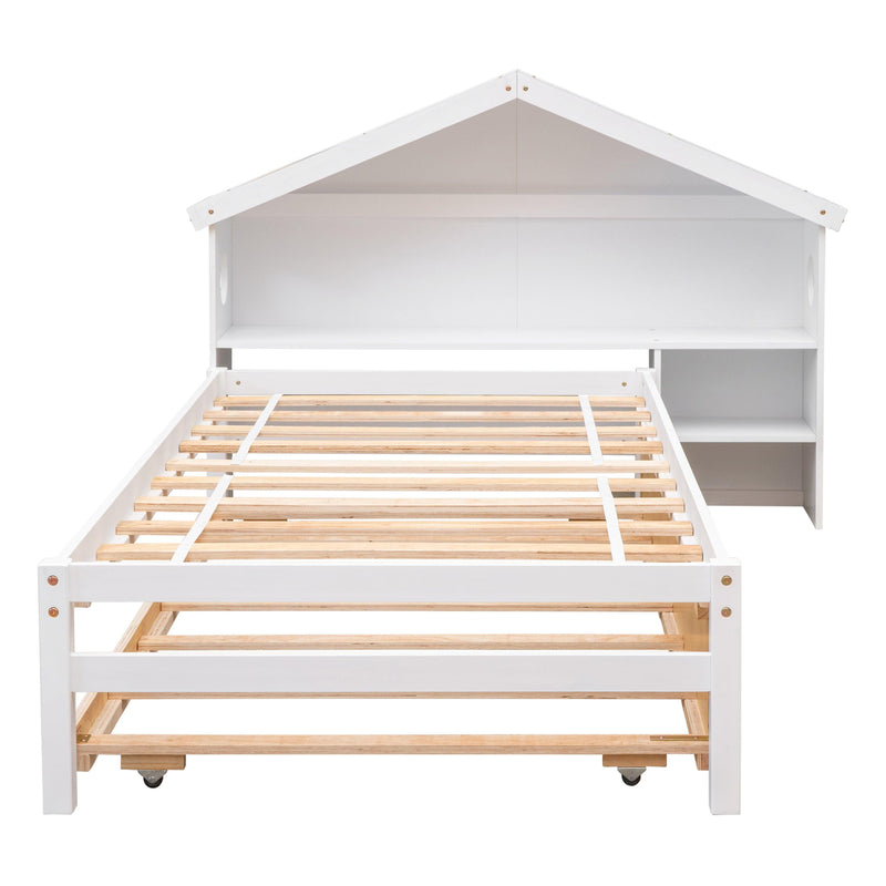 TwinStorage House Bed for kids with Bedside Table, Trundle, White - Urban Living Furniture (Los Angeles, CA)