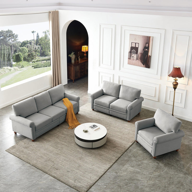 Linen Fabric Upholstery withStorage Sofa 1+2+3 Sectional (Grey) - Urban Living Furniture (Los Angeles, CA)