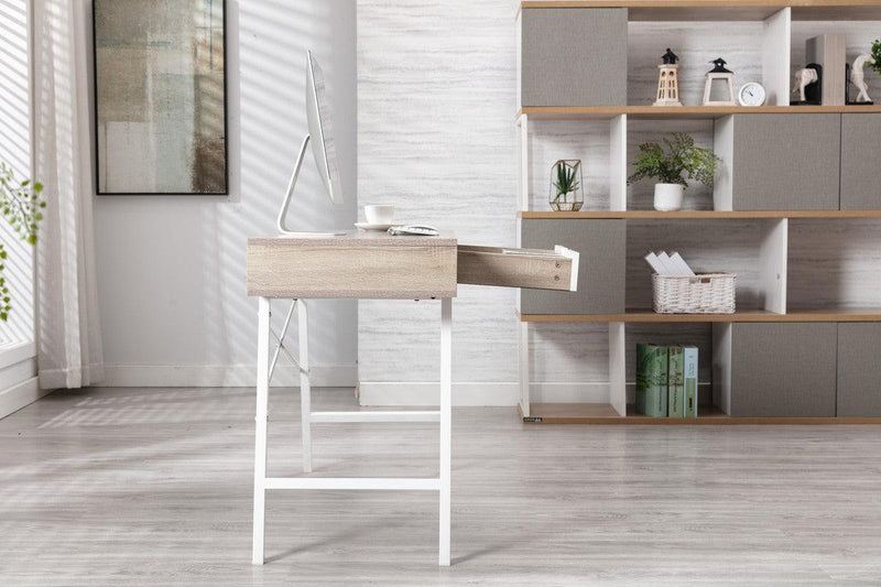 Julia Light Brown Oak and White Desk with Drawer and 2 Compartments