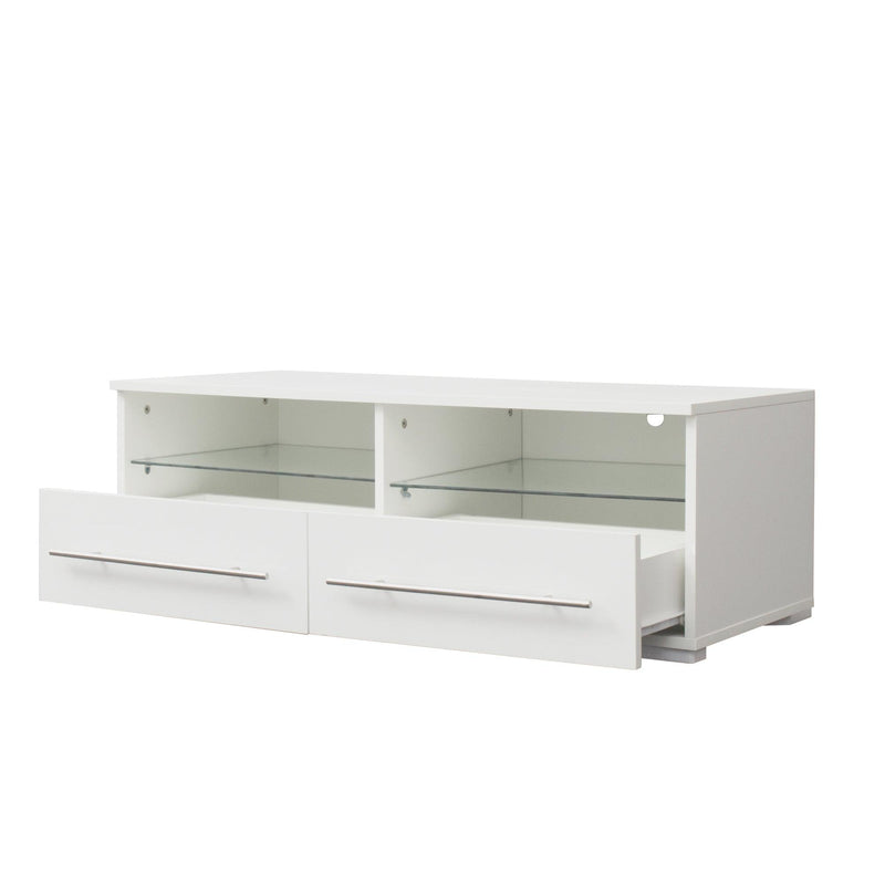 White TV cabinet has two drawers with dual end color-changing LED light strip - Urban Living Furniture (Los Angeles, CA)