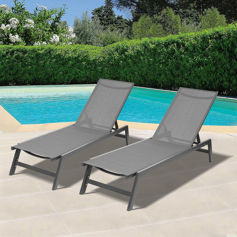 Outdoor Chaise Lounge Chair Set With Cushions, Five-Position Adjustable Aluminum Recliner,All Weather For Patio,Beach,Yard, Pool - Urban Living Furniture (Los Angeles, CA)