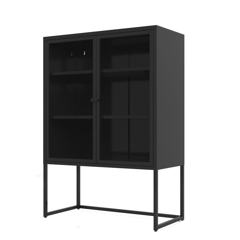 47.2 inches high MetalStorage Cabinet with 2 Mesh Doors, Suitable for Office, Dining Room and Living Room, Black - Urban Living Furniture (Los Angeles, CA)