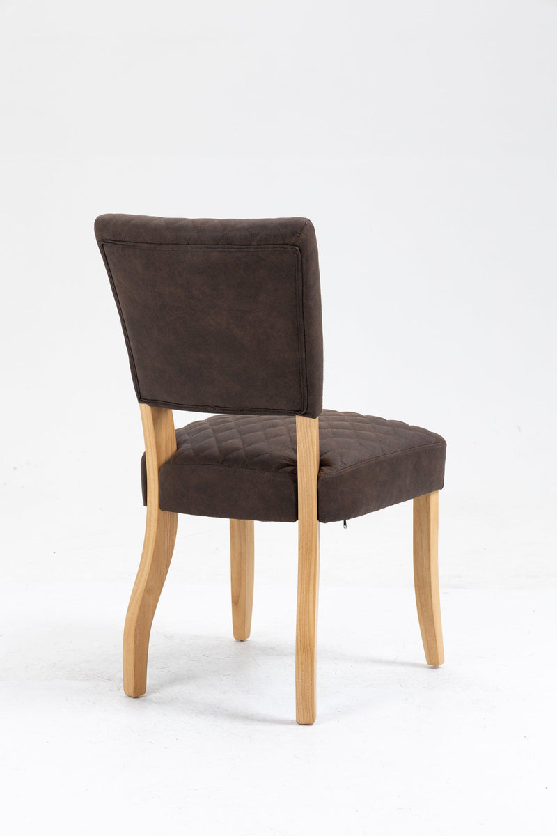 Upholstered Diamond Stitching Leathaire Dining Chair with Solid Wood Legs BROWN