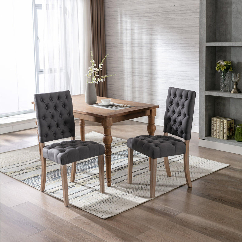 Mid-Century Wooden Frame Linen Fabric Tufted Upholstered Dining Chair,Set of 2,Grey - Urban Living Furniture (Los Angeles, CA)