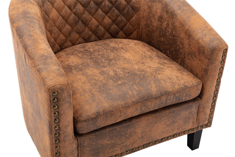 accent Barrel chair living room chair with nailheads and solid wood legs  Light  Coffee microfiber fabric