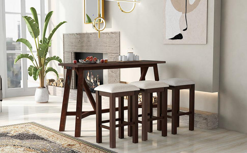 Multipurpose Home Kitchen Dining Bar Table Set with 3 Upholstered Stools(Dark Walnut) - Urban Living Furniture (Los Angeles, CA)