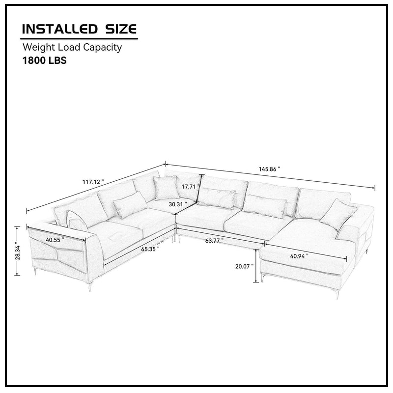 Large Sectional Sofa,145"(L)x117"(W) Classic Look with Tufted Pattern on Outer Armrest and Back, Dark Grey - Urban Living Furniture (Los Angeles, CA)