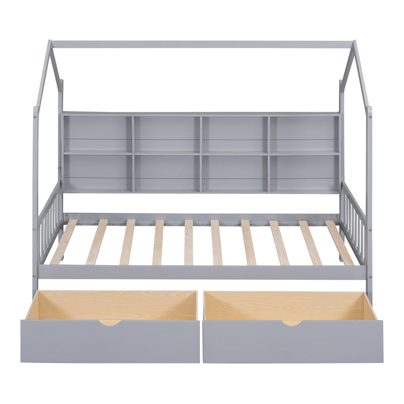 Wooden Twin Size House Bed with 2 Drawers,Kids Bed withStorage Shelf, Gray - Urban Living Furniture (Los Angeles, CA)