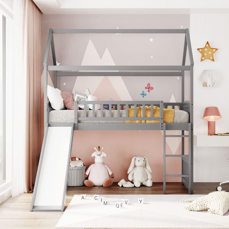 Twin Loft Bed with Slide, House Bed with Slide,White - Urban Living Furniture (Los Angeles, CA)