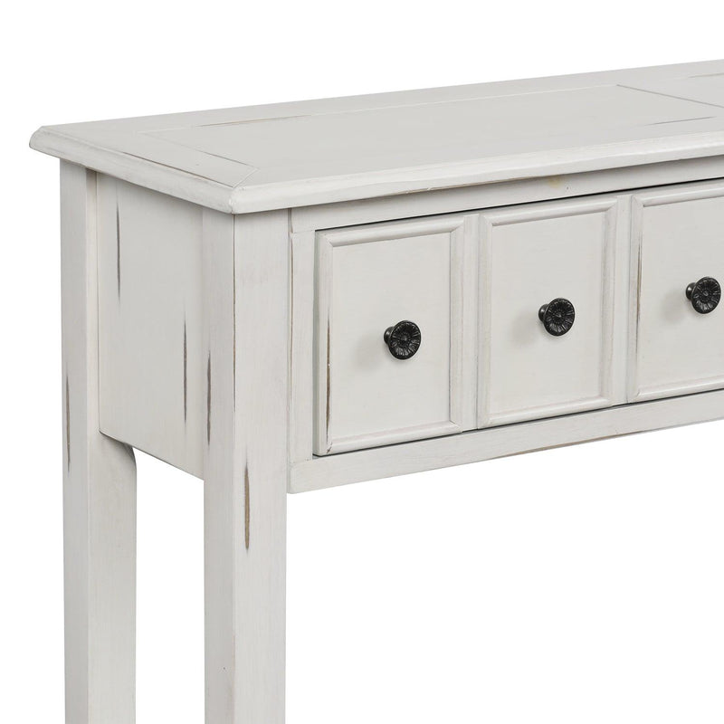 Rustic Entryway Console Table, 60" Long with two Different Size Drawers and Bottom Shelf forStorage (Antique White) - Urban Living Furniture (Los Angeles, CA)