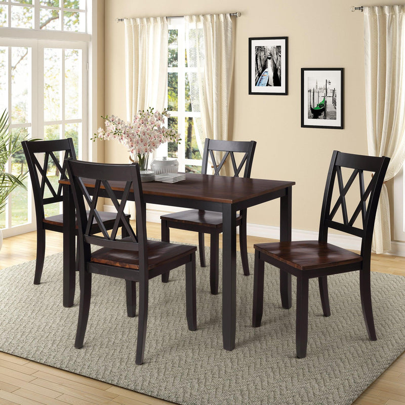 5-Piece Dining Table Set Home Kitchen Table and Chairs Wood Dining Set (Black+Cherry)