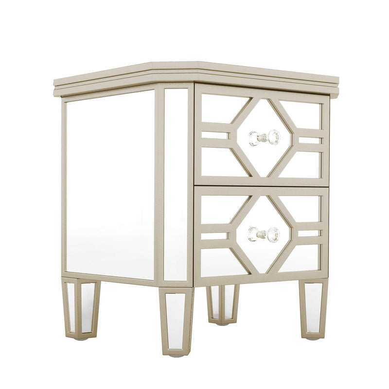 Elegant Mirrored 2-Drawer Side Table with lden Lines for Living Room, Hallway, Entryway - Urban Living Furniture (Los Angeles, CA)