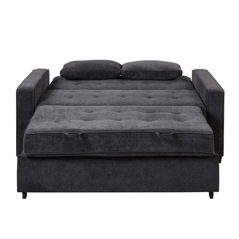 65.7" Linen Upholstered Sleeper Bed , Pull Out Sofa Bed Couch attached two throw pillows,Dual USB Charging Port and Adjustable Backrest for Living Room Space，Black